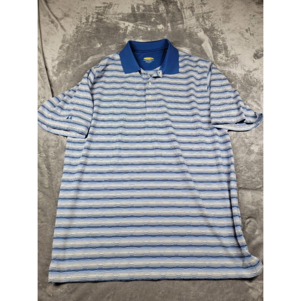Greg‎ Norman Play Dry Mens Blue Geometric Short Sleeve Polo T Shirt Size Large